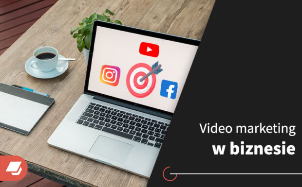 Grafika tytułowa artyukułu Video marketing w biznesie. Laptop wyświetla ikony różnych social mediów.