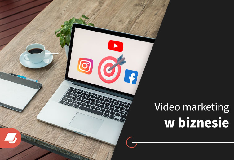 Grafika tytułowa artyukułu Video marketing w biznesie. Laptop wyświetla ikony różnych social mediów.