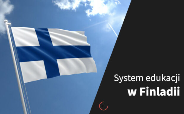 System edukacji w Finlandii. Flaga Finlandii na tle nieba.