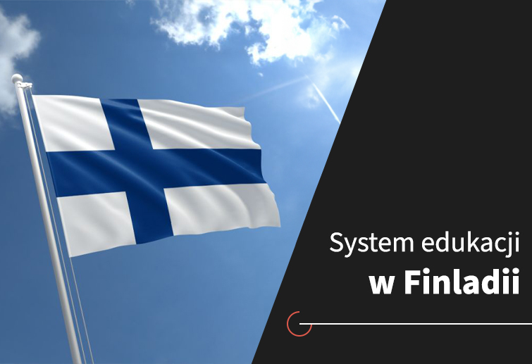 System edukacji w Finlandii. Flaga Finlandii na tle nieba.