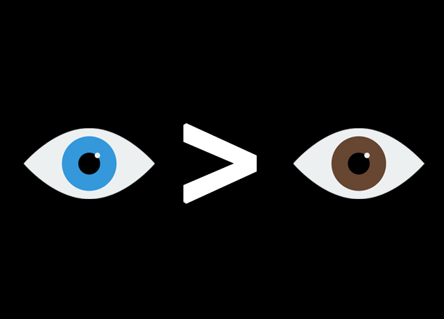 Eksperyment "Niebieskoocy". Znak większości wskazuje wyższość niebieskiego oka nad brązowym.
